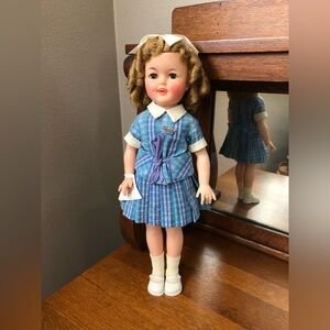 Vinyl Shirley Temple by Ideal in Blue Plaid Seersucker Dress 1958